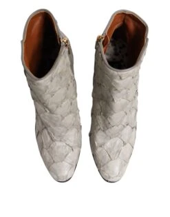 Dolce & Gabbana Off White Leather Heels Ankle Boots Women's Shoes -Lux Lair Store 8461194