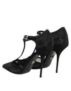 Dolce & Gabbana Black Mesh T-strap Stiletto High Heels Women's Shoes -Lux Lair Store 8463574
