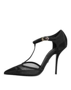 Dolce & Gabbana Black Mesh T-strap Stiletto High Heels Women's Shoes -Lux Lair Store 8463575
