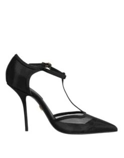 Dolce & Gabbana Black Mesh T-strap Stiletto High Heels Women's Shoes