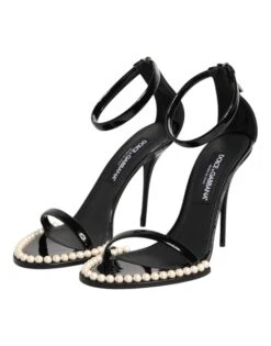 Dolce & Gabbana Black KEIRA Pearl Embellished Sandals Women's Shoes -Lux Lair Store 8463595