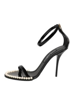 Dolce & Gabbana Black KEIRA Pearl Embellished Sandals Women's Shoes -Lux Lair Store 8463597