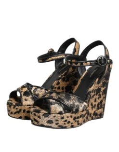 Dolce & Gabbana Brown Leopard Wedges Ankle Strap Sandals Women's Shoes -Lux Lair Store 8464201