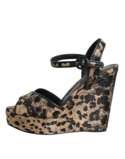 Dolce & Gabbana Brown Leopard Wedges Ankle Strap Sandals Women's Shoes -Lux Lair Store 8464203