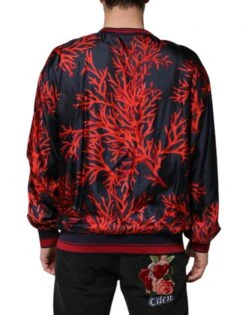 Dolce & Gabbana Navy Red Silk Coral Print Pullover Men's Sweater -Lux Lair Store 8488161