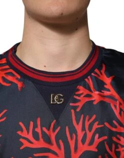 Dolce & Gabbana Navy Red Silk Coral Print Pullover Men's Sweater -Lux Lair Store 8488162