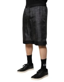 Dolce & Gabbana Gray Black Silk DG Logo Men Bermuda Men's Shorts -Lux Lair Store 8490730