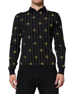 Dolce & Gabbana Black Logo Jacquard Knitted Polo Shirt Men's T-shirt
