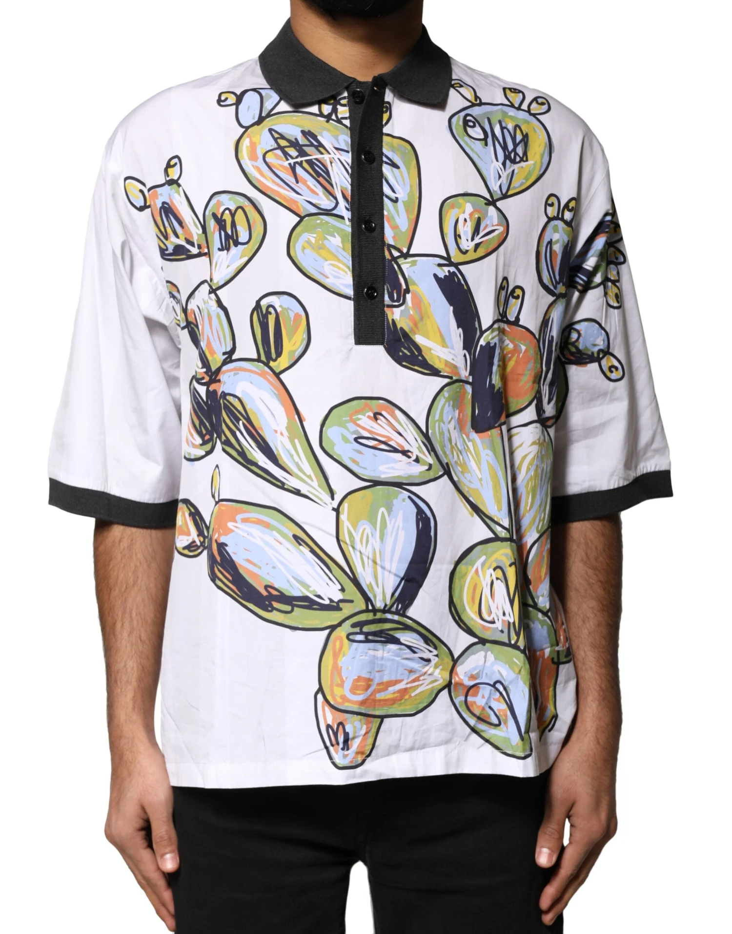 Dolce & Gabbana White Sketch Print Oversized Mens Polo Men's T-shirt (Pre-Owned) 3 Dolce & Gabbana White Sketch Print Oversized Mens Polo Men's T-shirt (Pre-Owned)