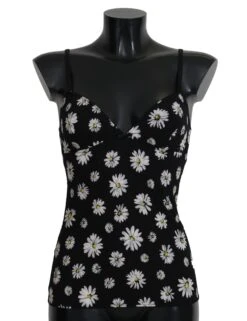 Dolce & Gabbana Black Daisy Print Dress Lingerie Women's Chemisole