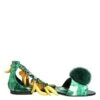Dolce & Gabbana Green Mink Fur Satin Banana Leaf Sandals Women's Shoes
