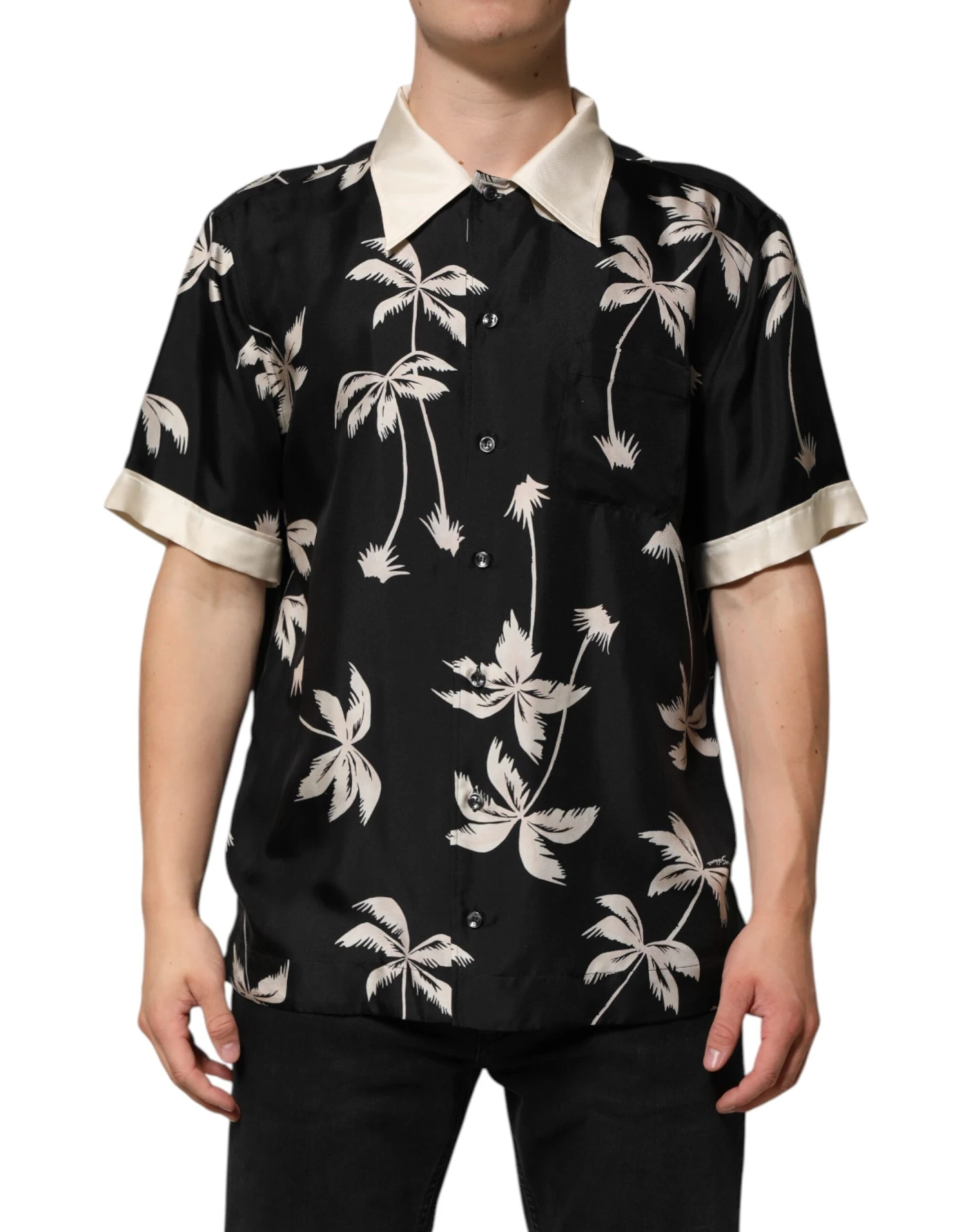 Dolce & Gabbana Black Printed Silk Short Sleeves Casual Men's Shirt (Pre-Owned) 3 Dolce & Gabbana Black Printed Silk Short Sleeves Casual Men's Shirt (Pre-Owned)