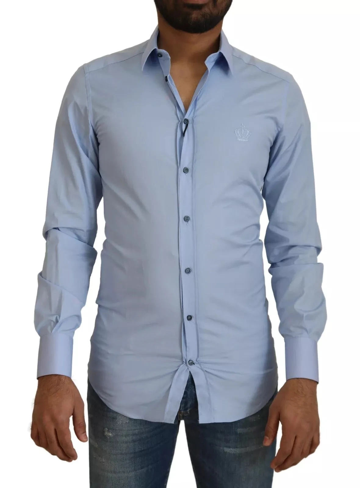 Dolce & Gabbana Light Blue Cotton Slim Fit Dress Men's Shirt (Pre-Owned) 3 Dolce & Gabbana Light Blue Cotton Slim Fit Dress Men's Shirt (Pre-Owned)