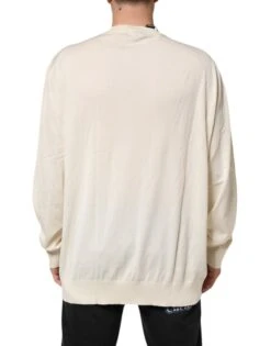 Dolce & Gabbana Ivory Virgin Wool Men V-Neck Knit Men's Sweater (Pre-Owned) 9 Dolce & Gabbana Ivory Virgin Wool Men V-Neck Knit Men's Sweater (Pre-Owned) -Lux Lair Store 8791183