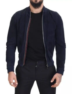 Dolce & Gabbana Dark Blue Suede Lambskin Blouson Men's Jacket (Pre-Owned) -Lux Lair Store 8807599