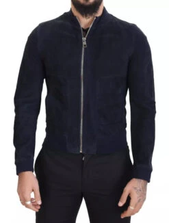 Dolce & Gabbana Dark Blue Suede Lambskin Blouson Men's Jacket (Pre-Owned)