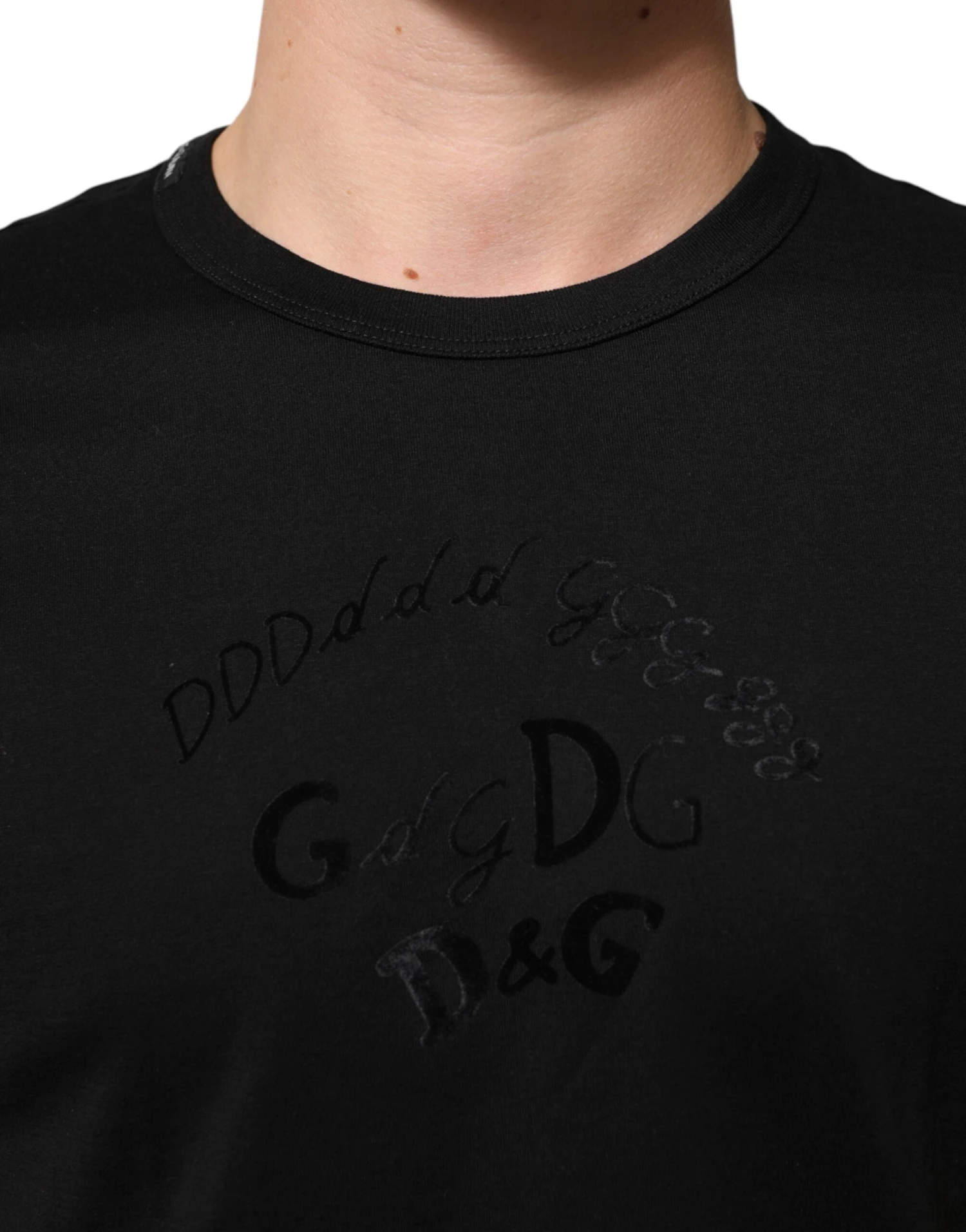 Dolce & Gabbana Black Cotton Velvet Logo Print Men Men's T-shirt 6 Dolce & Gabbana Black Cotton Velvet Logo Print Men Men's T-shirt - Image 4