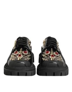 Dolce & Gabbana Black Leather Jeweled Crystals Derby Women's Shoes -Lux Lair Store 9007550