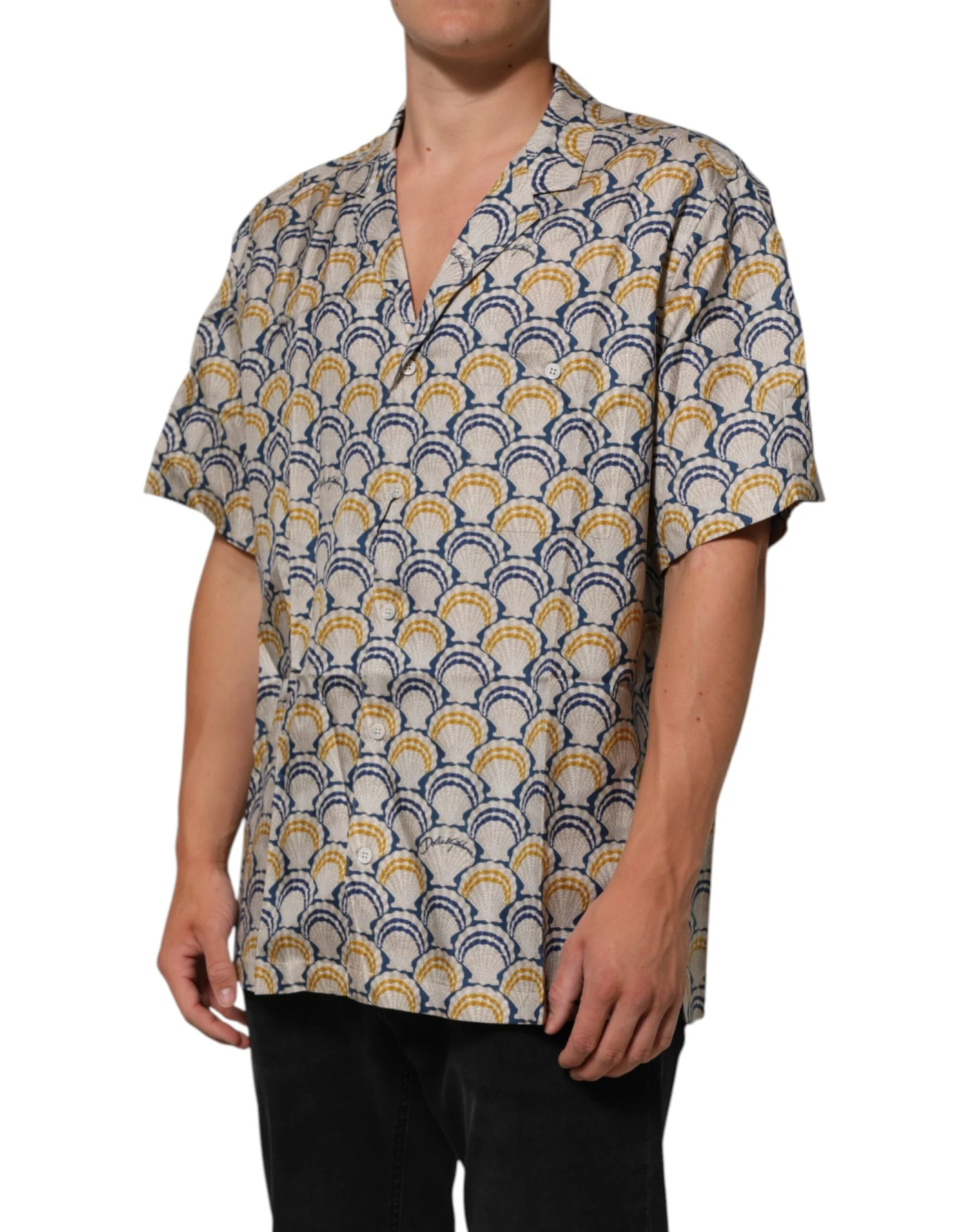 Dolce & Gabbana Cream Cotton Silk Hawaii Scallop Shell Print Men's Shirt 4 Dolce & Gabbana Cream Cotton Silk Hawaii Scallop Shell Print Men's Shirt - Image 2