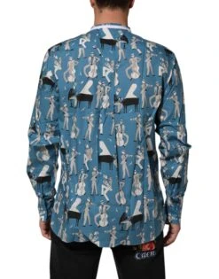 Dolce & Gabbana Blue Jazz Printed Cotton Button Front Men's Shirt 9 Dolce & Gabbana Blue Jazz Printed Cotton Button Front Men's Shirt -Lux Lair Store 9045247