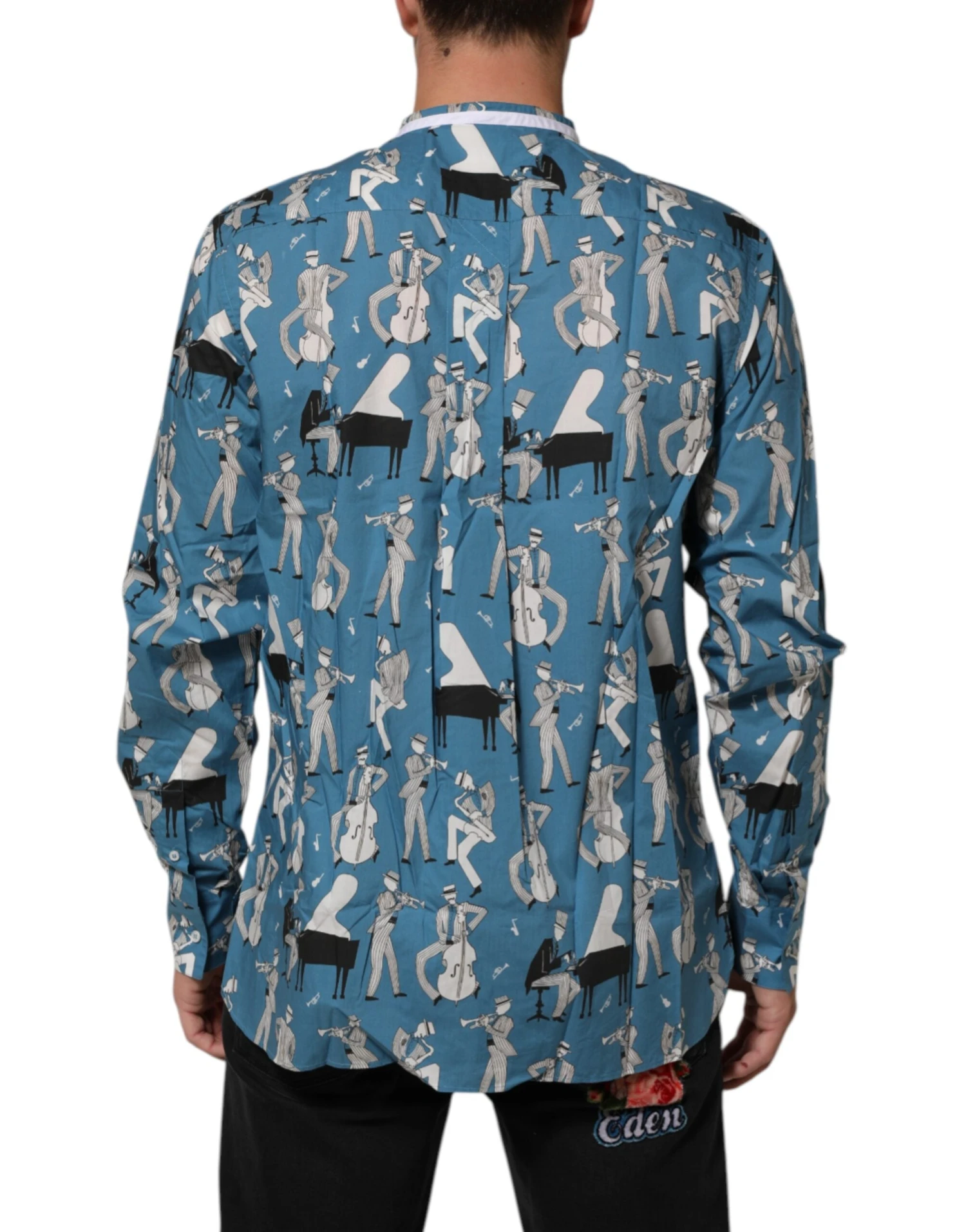 Dolce & Gabbana Blue Jazz Printed Cotton Button Front Men's Shirt 5 Dolce & Gabbana Blue Jazz Printed Cotton Button Front Men's Shirt - Image 3