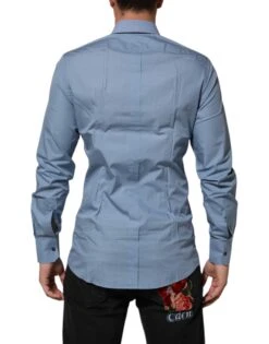 Dolce & Gabbana Blue Cotton Collared GOLD Formal Dress Men's Shirt (Pre-Owned) 9 Dolce & Gabbana Blue Cotton Collared GOLD Formal Dress Men's Shirt (Pre-Owned) -Lux Lair Store 9046425