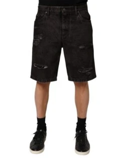 Dolce & Gabbana Black Cotton Tattered Denim Men Bermuda Men's Short