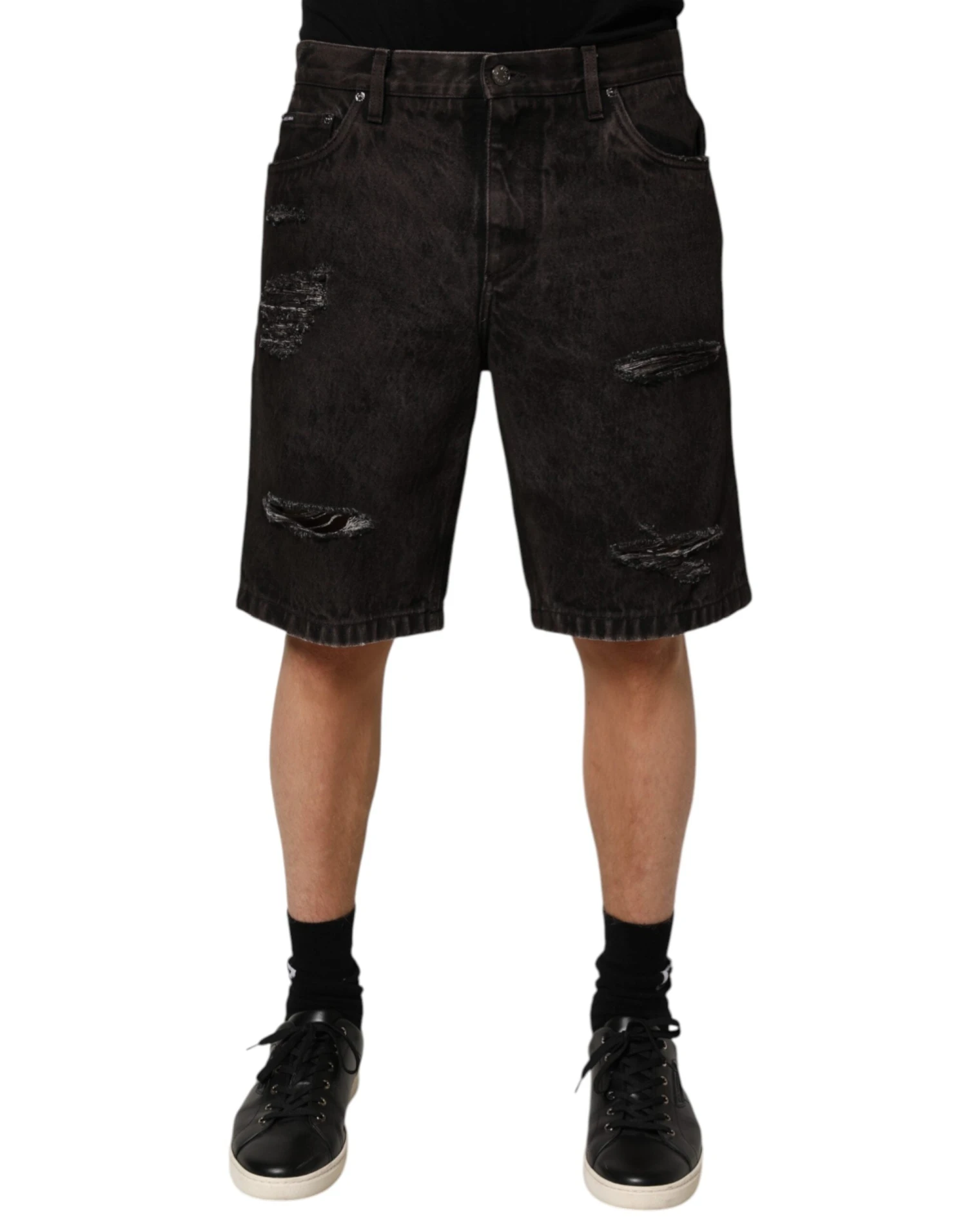 Dolce & Gabbana Black Cotton Tattered Denim Men Bermuda Men's Short 3 Dolce & Gabbana Black Cotton Tattered Denim Men Bermuda Men's Short