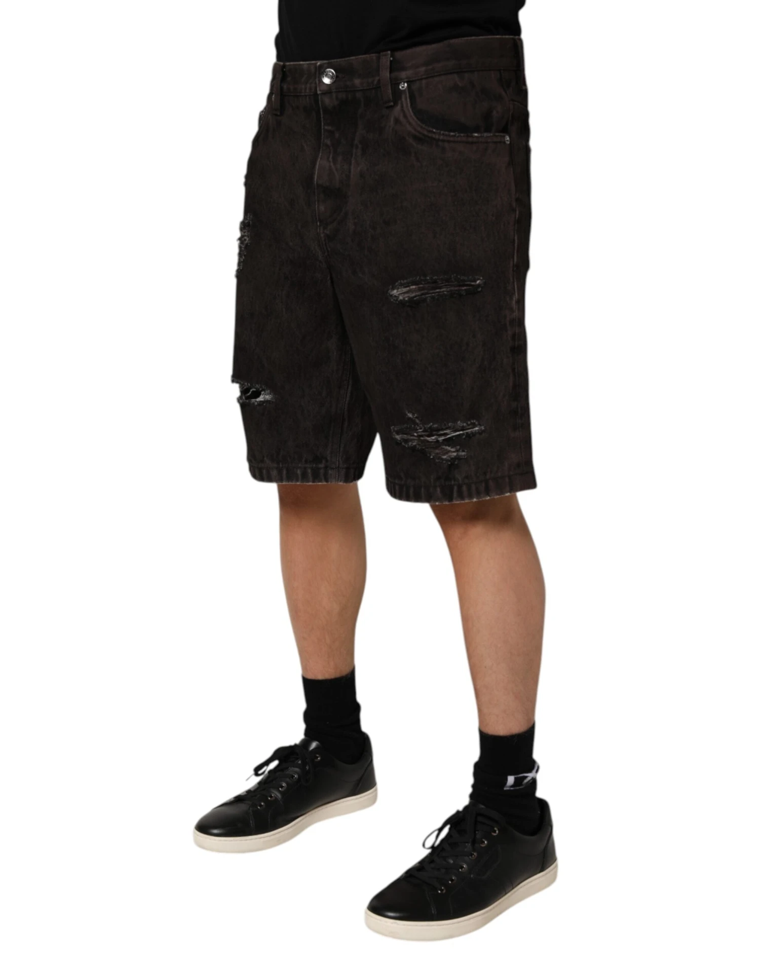 Dolce & Gabbana Black Cotton Tattered Denim Men Bermuda Men's Short 4 Dolce & Gabbana Black Cotton Tattered Denim Men Bermuda Men's Short - Image 2