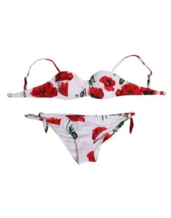 Dolce & Gabbana White Floral Swimsuit 2 Piece Top Bottom Women's Swimwear