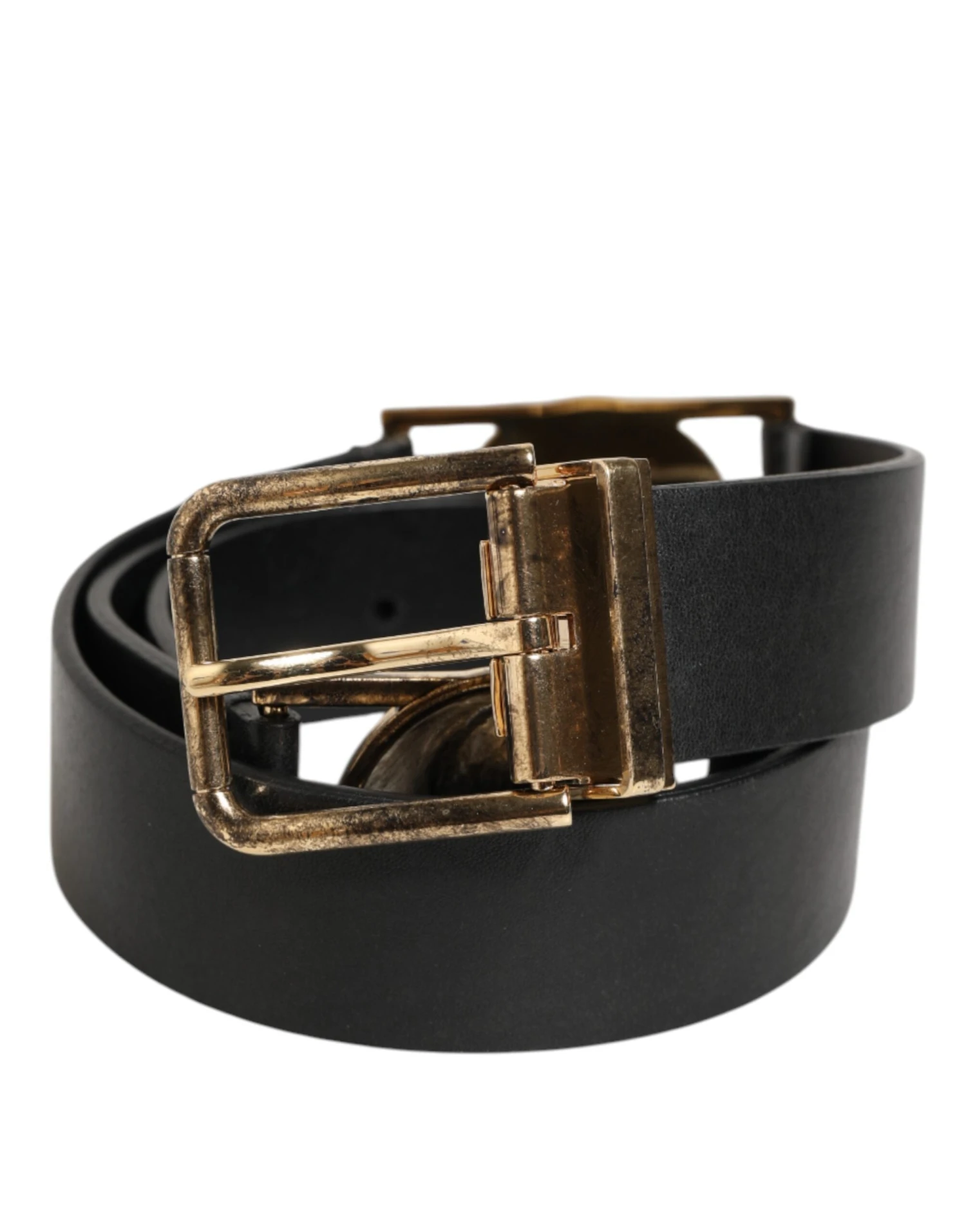Dolce & Gabbana Black Leather Gold Silver Coin Buckle Men's Belt 3 Dolce & Gabbana Black Leather Gold Silver Coin Buckle Men's Belt