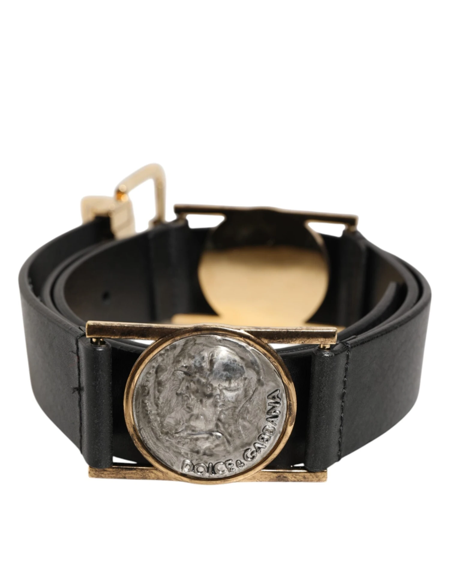Dolce & Gabbana Black Leather Gold Silver Coin Buckle Men's Belt 5 Dolce & Gabbana Black Leather Gold Silver Coin Buckle Men's Belt - Image 3