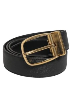 Dolce & Gabbana Black Leather Classic Metal Logo Buckle Men's Belt