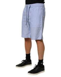 Dolce & Gabbana Light Blue Linen Mid Waist Men Bermuda Men's Shorts (Pre-Owned) -Lux Lair Store 9212300