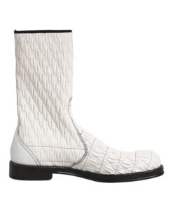 Dolce & Gabbana White Lambskin Leather Mid Calf Boots Men's Shoes (Pre-Owned)