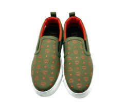 MCM Men's Moss Green Orange Logo Leather Slip On Sneaker (41 EU / 8 US) -Lux Lair Store mex9amm61g8 green 41 4