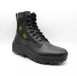 MCM Men's Black Leather Jungle Green Camouflage Boots 41/US 8