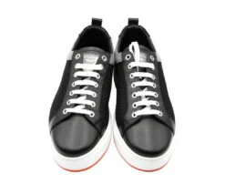 MCM Men's Black Leather Silver Reflective Canvas Low Top Sneaker MEX9ARA71B -Lux Lair Store mex9ara71bk black 41 5