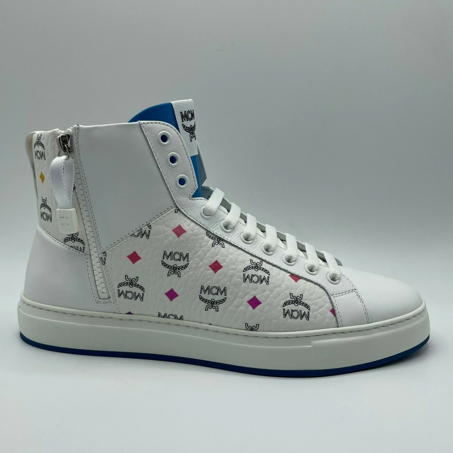 MCM Men's White Leather Rainbow Spectrum Hi Top Sneaker 12 MCM Men's White Leather Rainbow Spectrum Hi Top Sneaker - Image 10