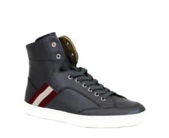 Bally Men's Dark Grey Calf Leather Hi-top Sneaker With Red Beige -Lux Lair Store oldani.o 225 dark 20gray 6.5d 1