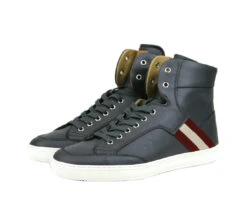 Bally Men's Dark Grey Calf Leather Hi-top Sneaker With Red Beige -Lux Lair Store oldani.o 225 dark 20gray 6.5d 2