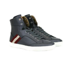 Bally Men's Dark Grey Calf Leather Hi-top Sneaker With Red Beige -Lux Lair Store oldani.o 225 dark 20gray 6.5d 4