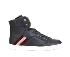 Bally Men's Dark Grey Calf Leather Hi-top Sneaker With Red Beige -Lux Lair Store oldani.o 225 dark 20gray 6.5d 6