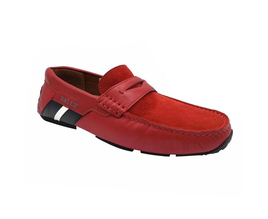 Bally Men's Red Piotre Leather / Suede With Black / White Web Logo Slip On Loafer Shoes (6.5 EU / 7.5D US) 3 Bally Men's Red Piotre Leather / Suede With Black / White Web Logo Slip On Loafer Shoes (6.5 EU / 7.5D US)