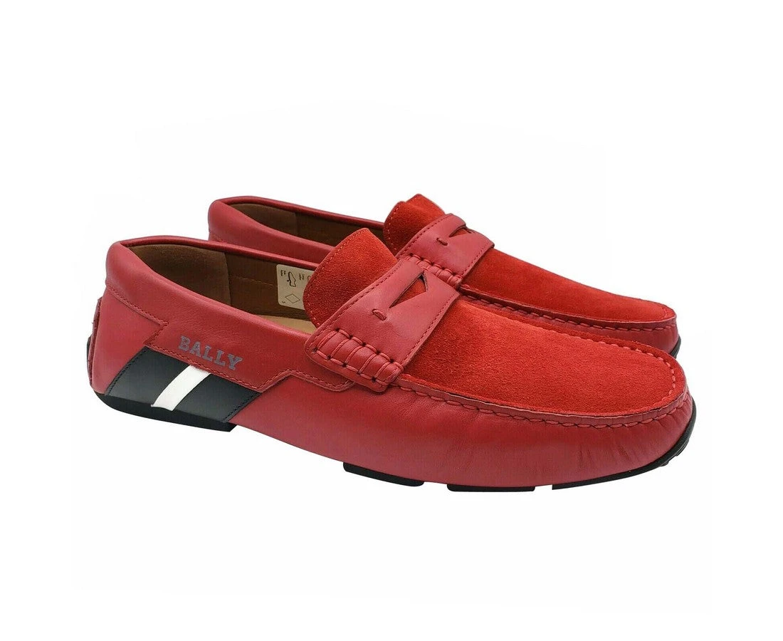 Bally Men's Red Piotre Leather / Suede With Black / White Web Logo Slip On Loafer Shoes (6.5 EU / 7.5EEE US) 4 Bally Men's Red Piotre Leather / Suede With Black / White Web Logo Slip On Loafer Shoes (6.5 EU / 7.5EEE US) - Image 2